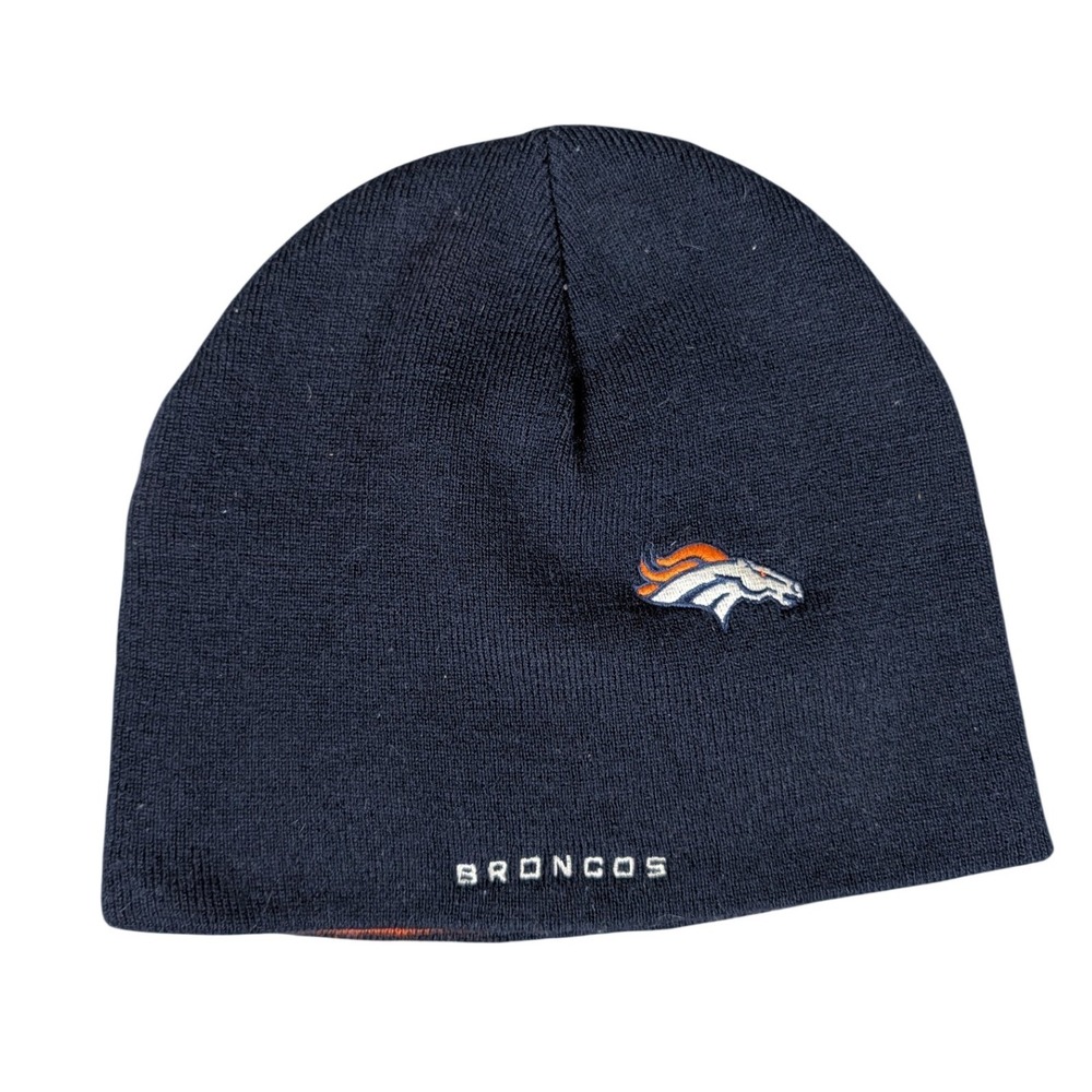 Reebok Denver Broncos Beanie Unisex OSFM Navy Orange Reversible Knit Good